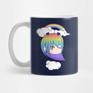 Kawaii Chibi Face Rainbow On Clouds Mug